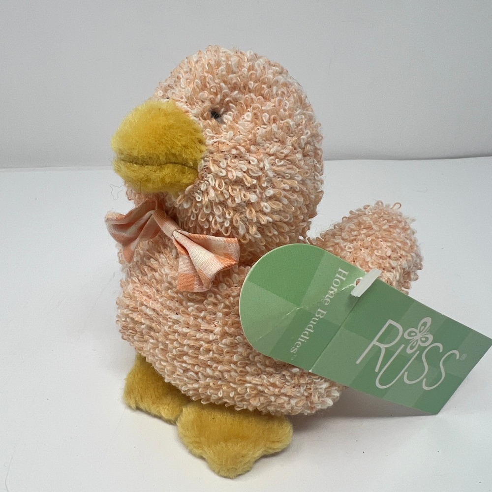 Russ Berrie Chapsy Duck‎ Plush Small Peach Textured Duckling Stuffed Animal 5"